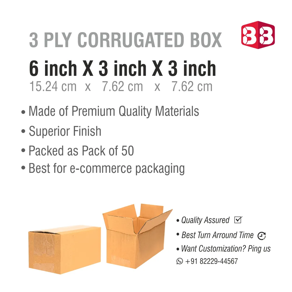 3 Ply Brown Corrugated Cardboard Box 6x3x3 inch for Shipping and Courier