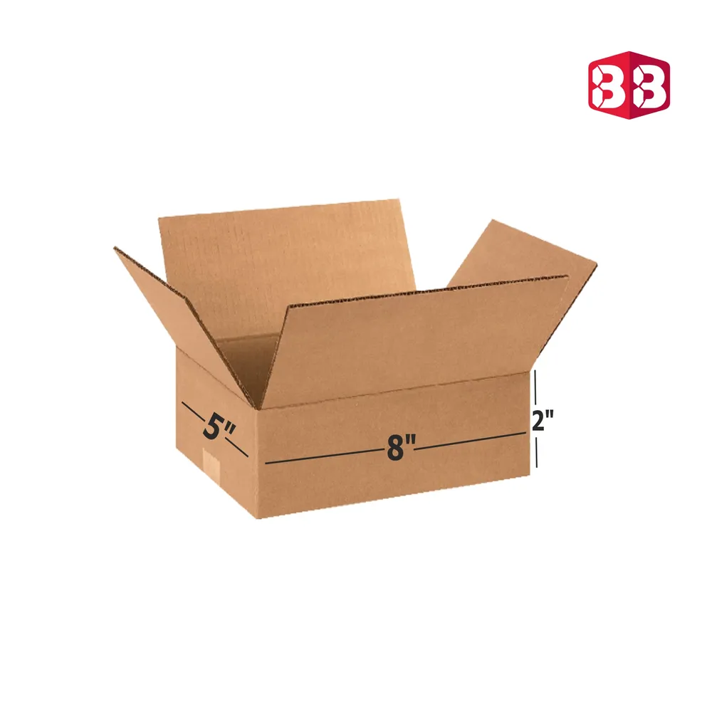 8x5x2 Inch 3 Ply Slim Corrugated Box for Ecommerce and Flat Product Packaging