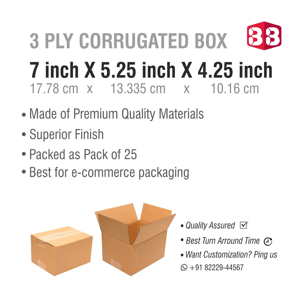 Buy 3 Ply Corrugated Box 7x5.25x4.25 Inch - Brown Kraft Packaging Box by Box Brother