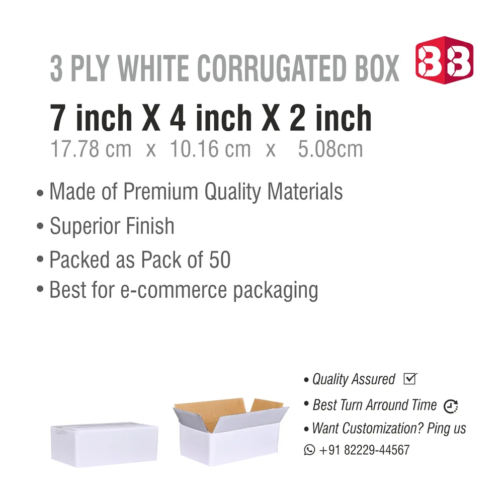 Box Brother 3 Ply White Corrugated Packing Box 7x4x2 Inch | Small Shipping Carton Box| Easy to Buy Packaging Box