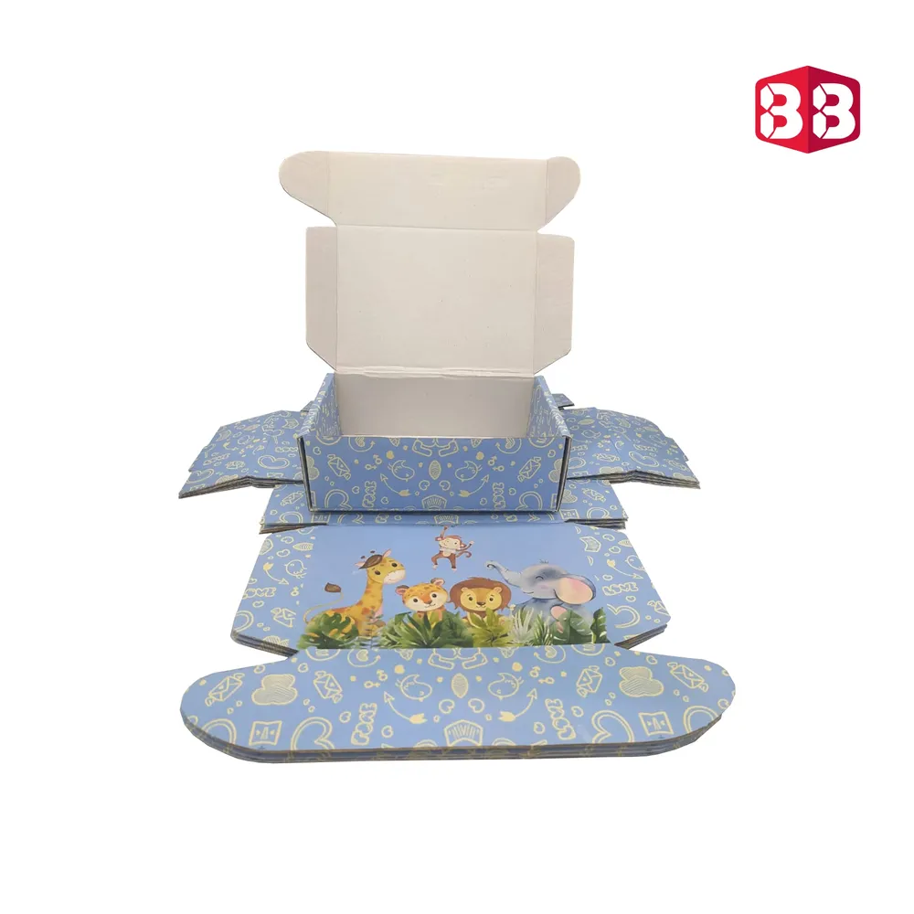 Box Brother Multicolor Pre-Printed Jungle themed Blue Gift Flap Box Size 6x4x2 | 3 Ply Corrugated Boxes
