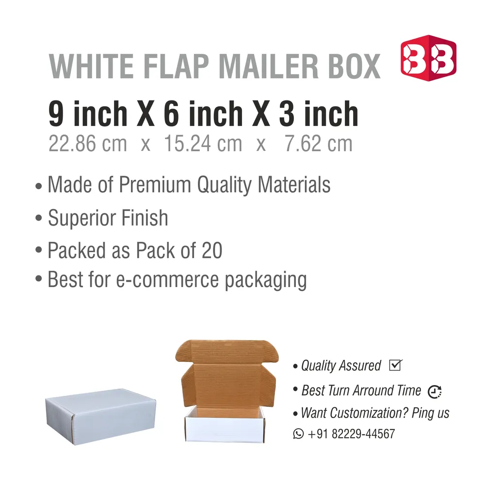 3 Ply White Flap Corrugated Box 9x6x3 inch – Strong packaging for gifts, beauty products, and shipping items
