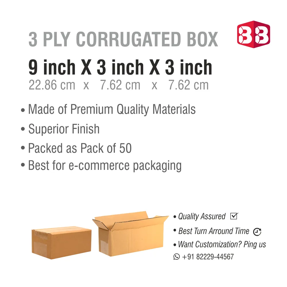 9x3x3 Inch 3 Ply Corrugated Box – Durable Kraft Packaging by Box Brother