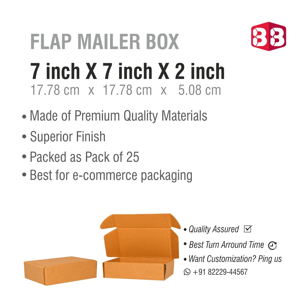 7x7x2 Inch Brown Corrugated Flap Box – Eco-Friendly Gift Packaging