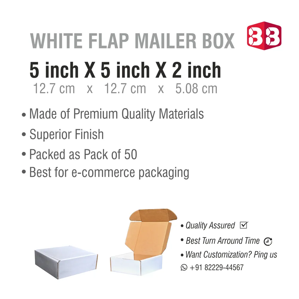 Box Brother 5x5x2 Inch White Flap Box – Mini Corrugated Packaging for Jewelry, Gifts & E-commerce Orders
