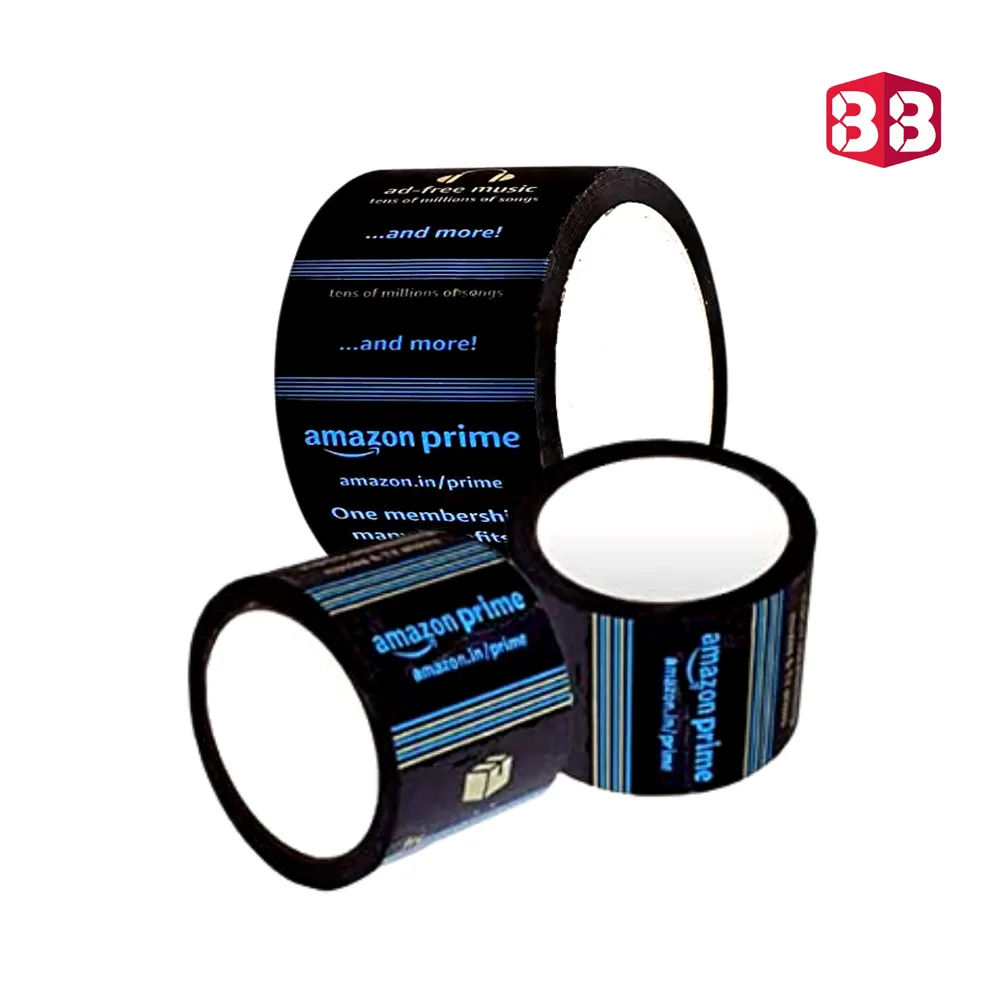 Box Brother Amazon Prime Branded Packaging Tape – 60m x 72mm (3-Inch) | Strong Black Adhesive Tape for Heavy Packaging, Shipping, & Carton Sealing