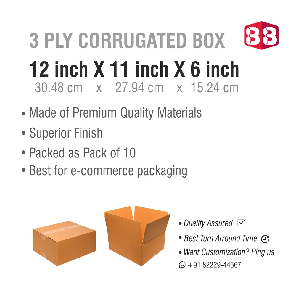 12x11x6 Inch Corrugated Box – Brown Kraft Box for Bulk Packaging Needs