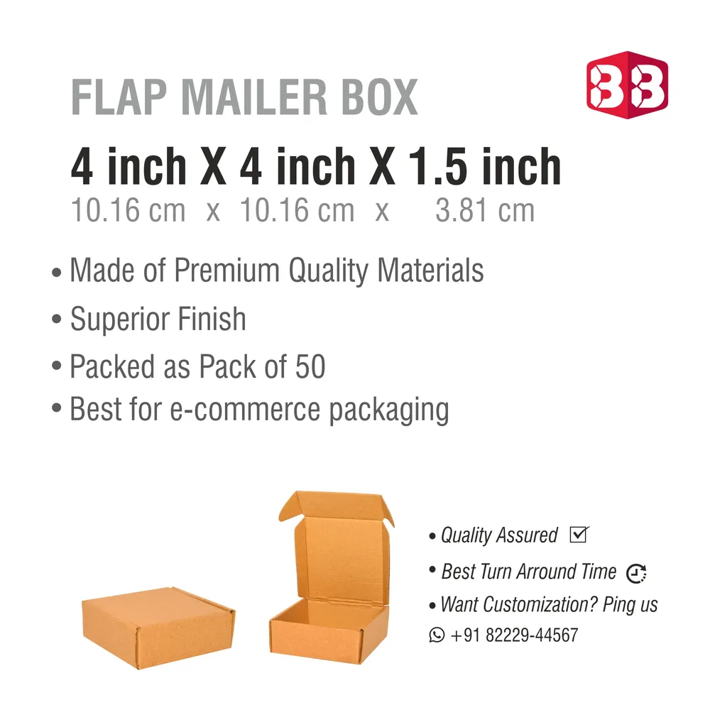 4x4x1.5 Inch Brown Corrugated Flap Box – Small Kraft Packaging for Jewelry & Accessories