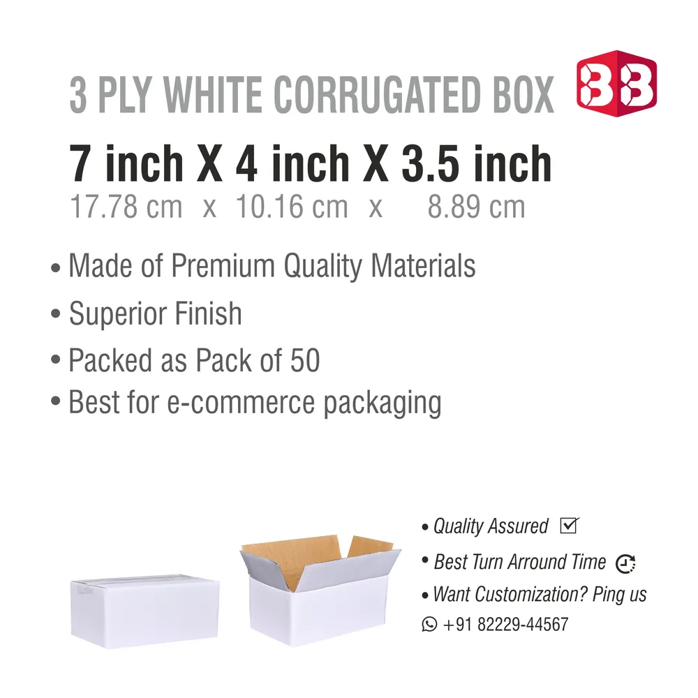Box Brother 3 Ply White Corrugated Packing Box  7x4x3.5 Inch | Durable Shipping Carton | Small Packaging Box for Ecommerce