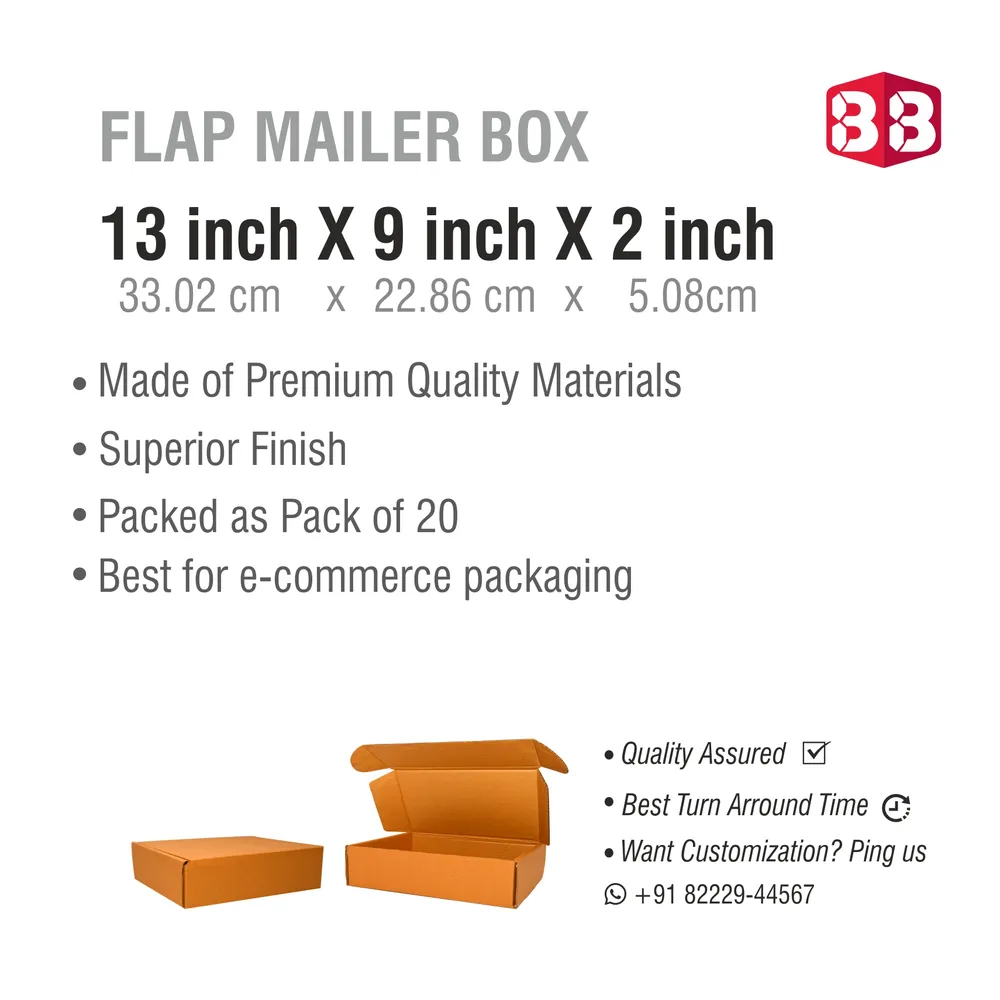 Box Brother 3 ply Brown Flap Box Size 13X9X2 inches, Shipping Box Courier Box