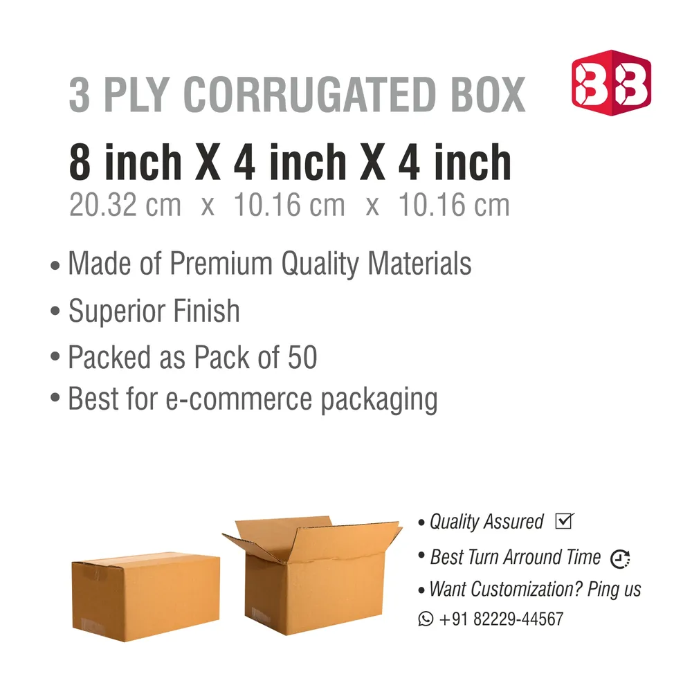 8x4x4 Inch 3 Ply Brown Corrugated Carton Box for Ecommerce & Courier by Box Brother