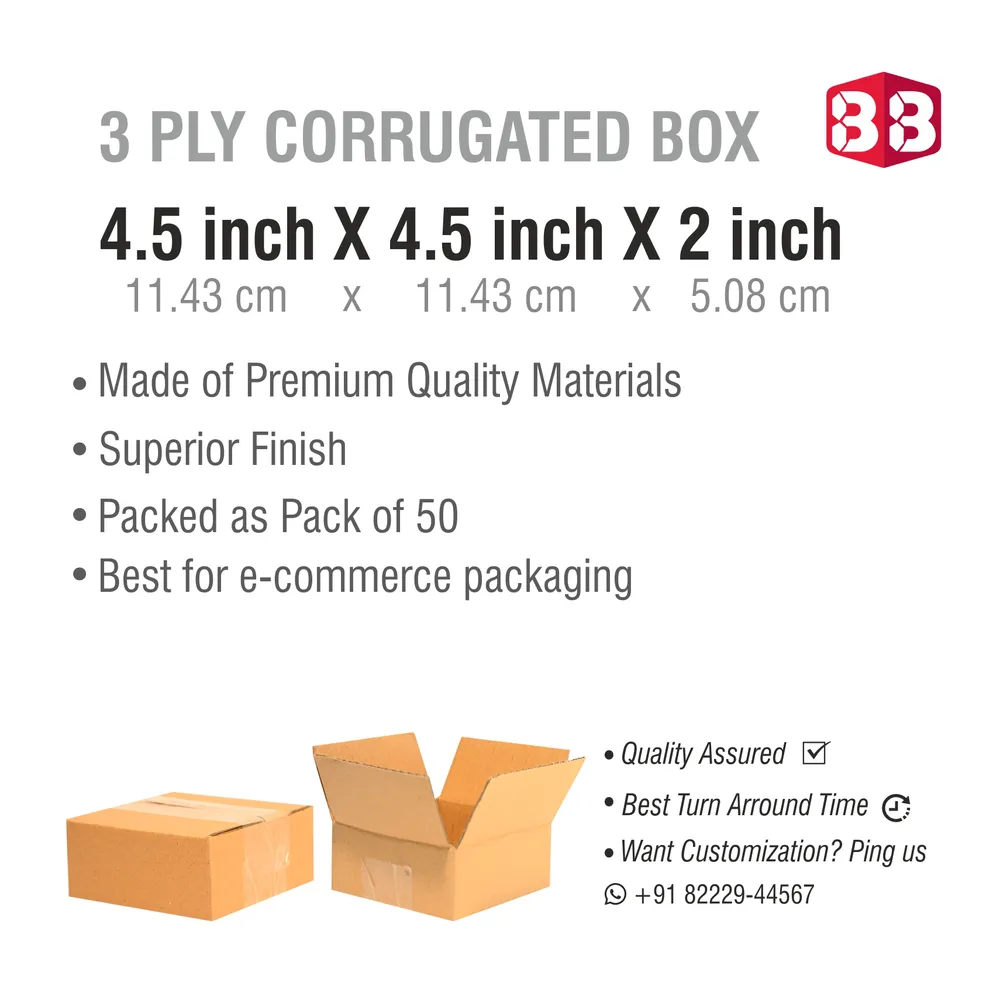 Durable 3-Ply Corrugated Box (4.5x4.5x2 inches) – Strong and Eco-Friendly Packaging Solution