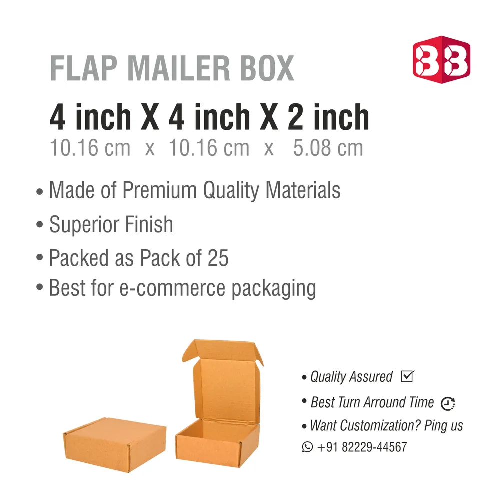 4x4x2 Inch Corrugated Flap Box – Brown Mini Packaging Box for Small Items