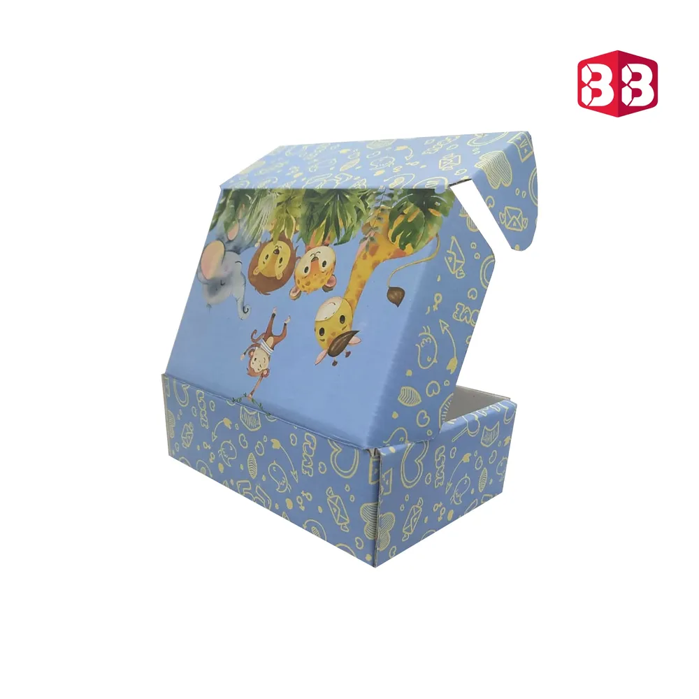 Box Brother Multicolor Pre-Printed Jungle themed Blue Gift Flap Box Size 6x4x2 | 3 Ply Corrugated Boxes