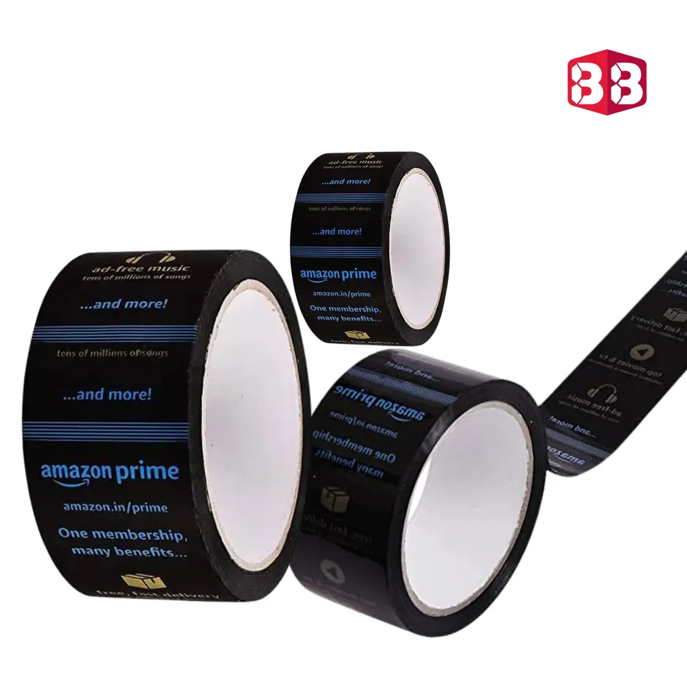 Box Brother Amazon Prime Branded Packaging Tape – 60m x 72mm (3-Inch) | Strong Black Adhesive Tape for Heavy Packaging, Shipping, & Carton Sealing