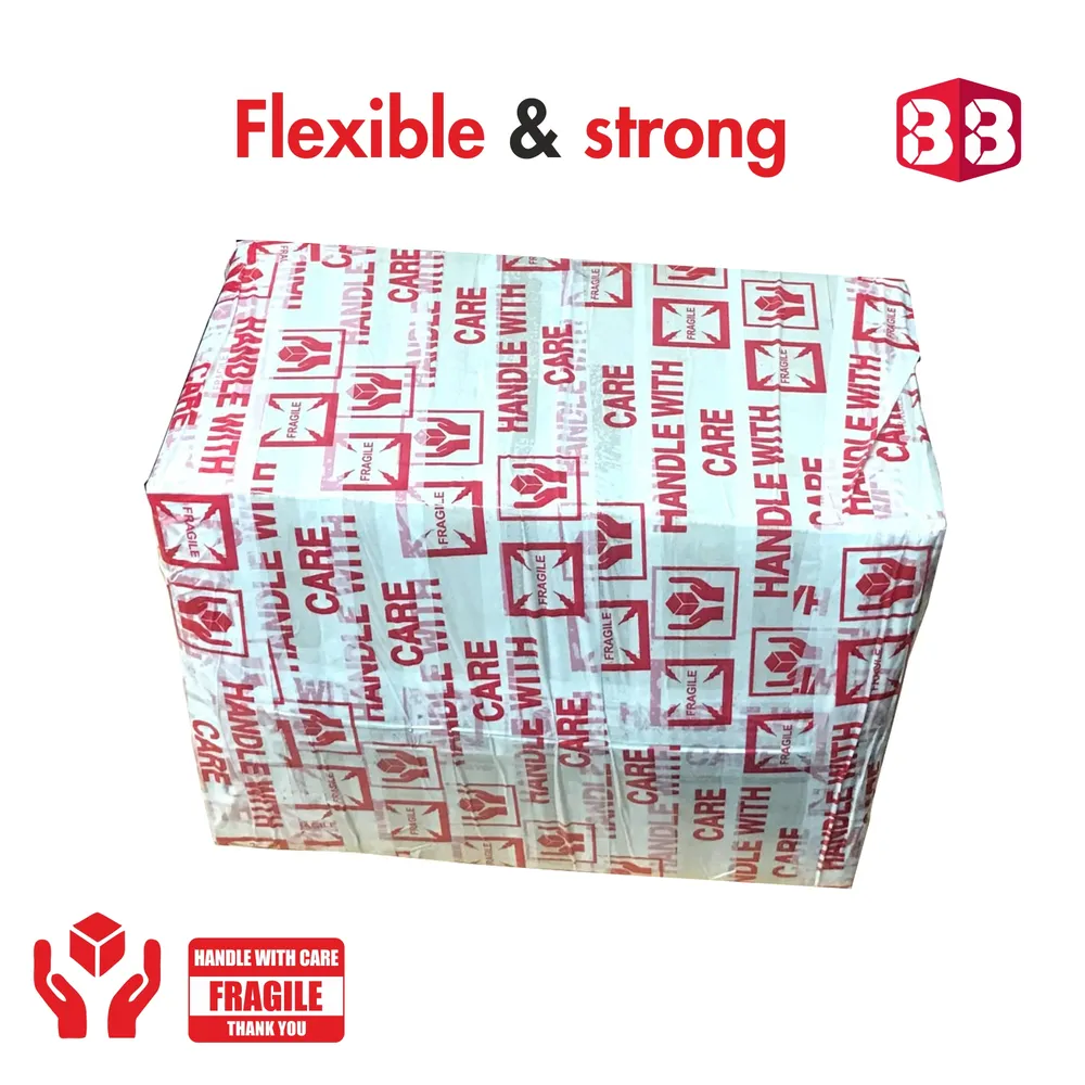 Box Brother Handle with Care Fragile Printed Packaging Tape - 2 Inch 48mm Width, 60M Cello Tape Roll