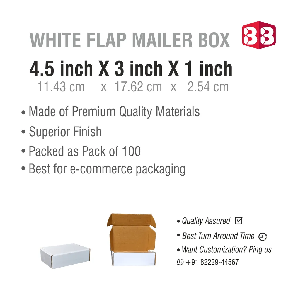 Box Brother 3 Ply White Corrugated Flap Box Size 4.5x3x1 Inch | Jewellery And Gift Packaging box