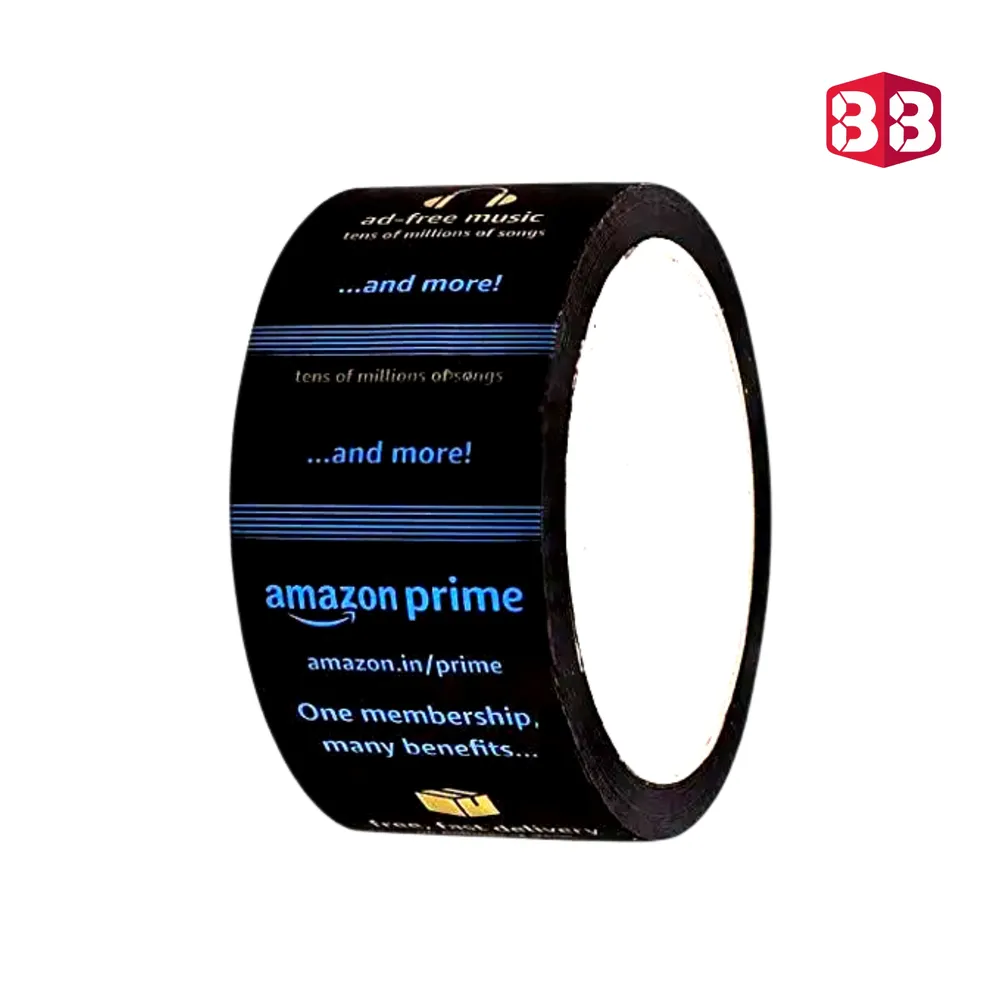 Box Brother Amazon Prime Branded Packaging Tape – 60m x 72mm (3-Inch) | Strong Black Adhesive Tape for Heavy Packaging, Shipping, & Carton Sealing