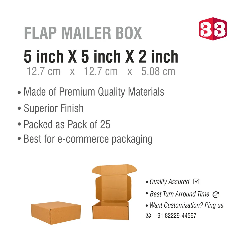 5x5x2 Inch Brown Corrugated Flap Box for Gifting and Retail Packaging