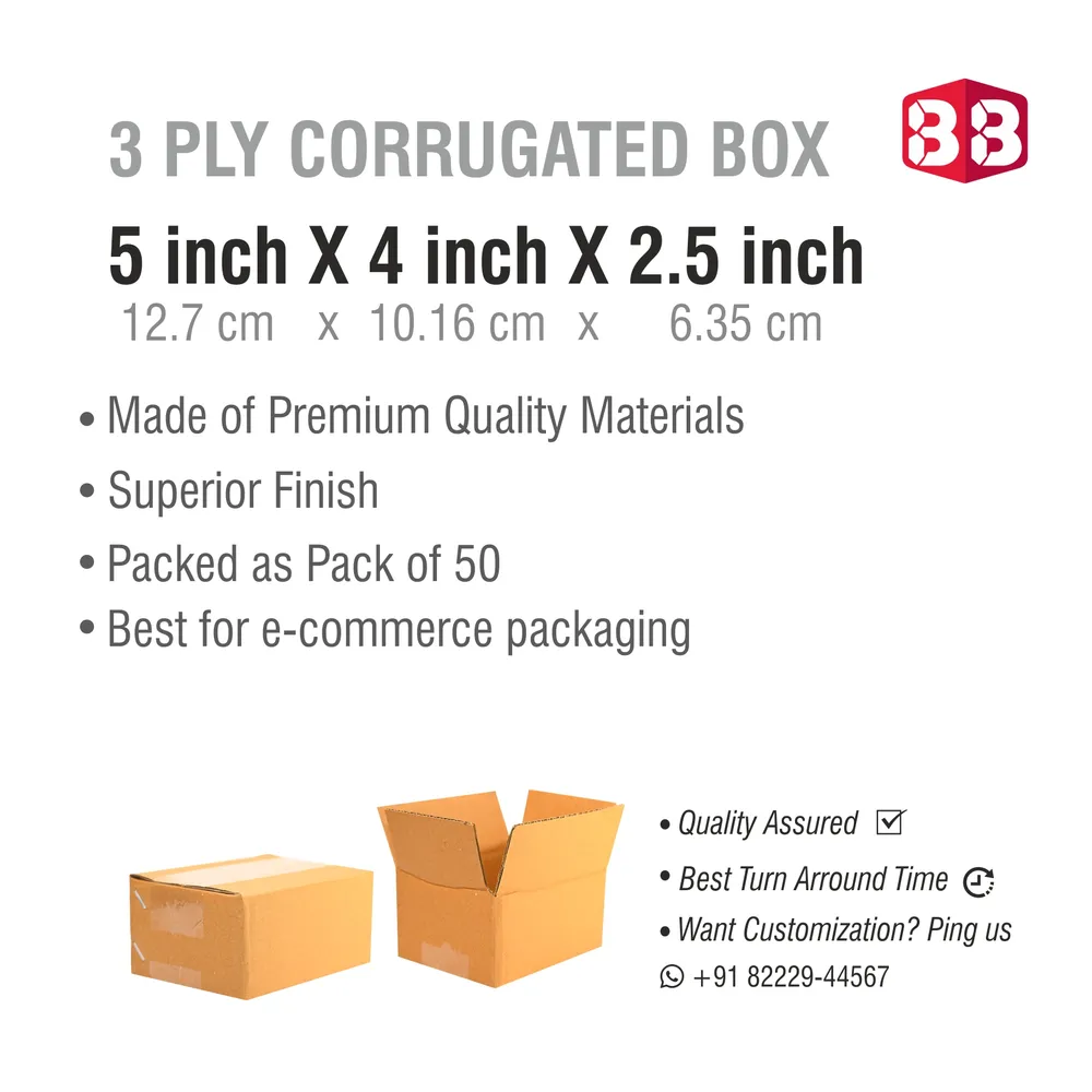 3 Ply Brown Corrugated Box 5x4x2.5 inch – Pack of 50 for Shipping, Storage, and Packaging – Eco-Friendly & Durable Box by Box Brother