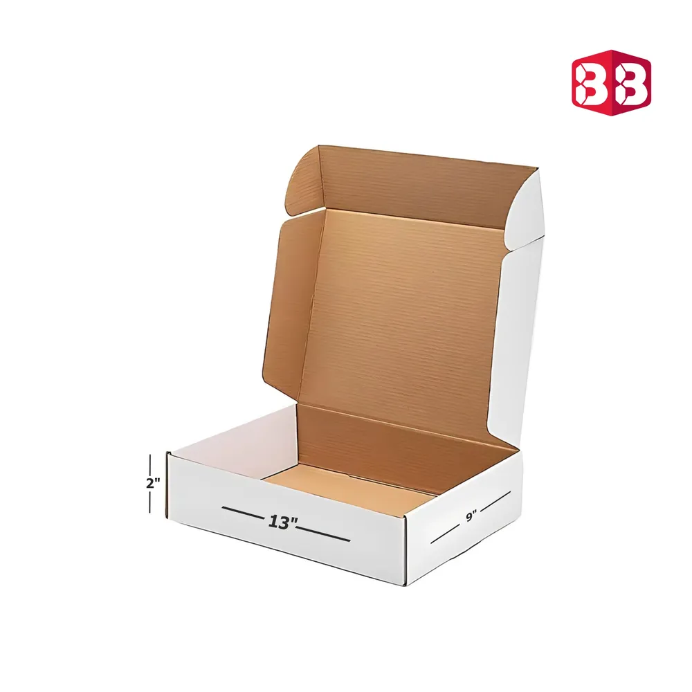 3 Ply White Flap Corrugated Box 13x9x2 inch – Spacious packaging for documents, apparel, and gift items