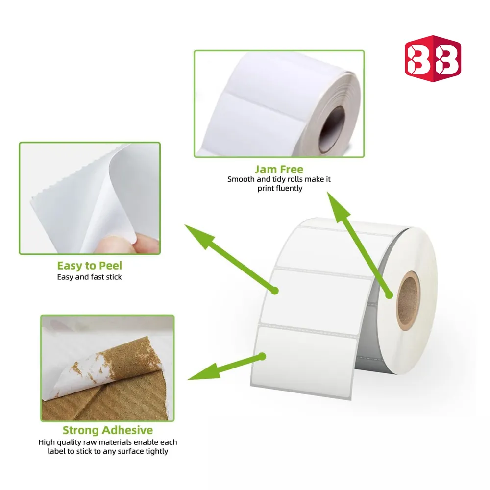 Box Brother Direct Thermal Barcode Labels 2x1 Inches 50mmx25mm - 1,000 White Self-Adhesive Stickers for Barcode and Shipping