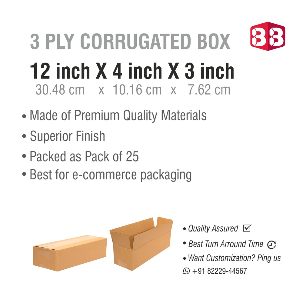 12x4x3 Inch Corrugated Box – Compact Kraft Shipping Box for Slim Products