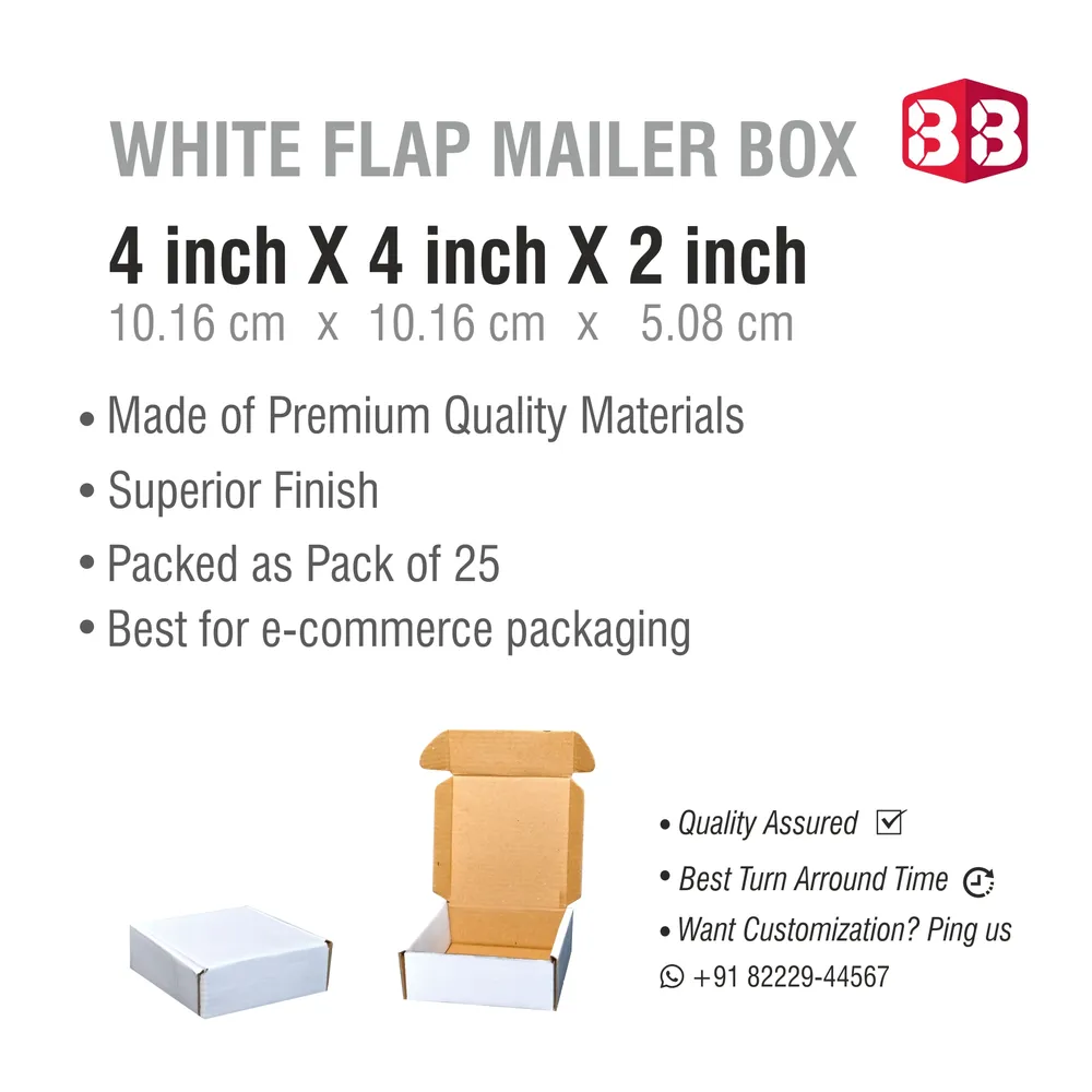 Box Brother 3-Ply White Flap Box 4x4x2 Inch-Ultimate Packaging Solution for Small Businesses