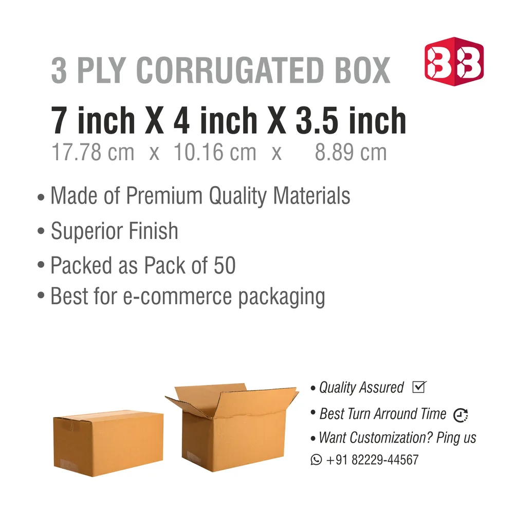 7x4x3.5 Inch 3 Ply Corrugated Packaging Box in Brown Kraft for Shipping by Box Brother