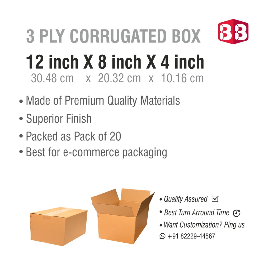 12x8x4 Inch Corrugated Box – Compact Kraft Packaging Box for Ecommerce & Retail