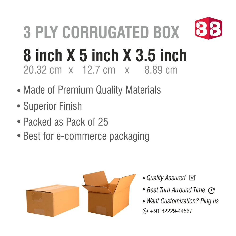 8x5x3.5 Inch 3 Ply Corrugated Box by Box Brother – Perfect for Fragile & Compact Packaging