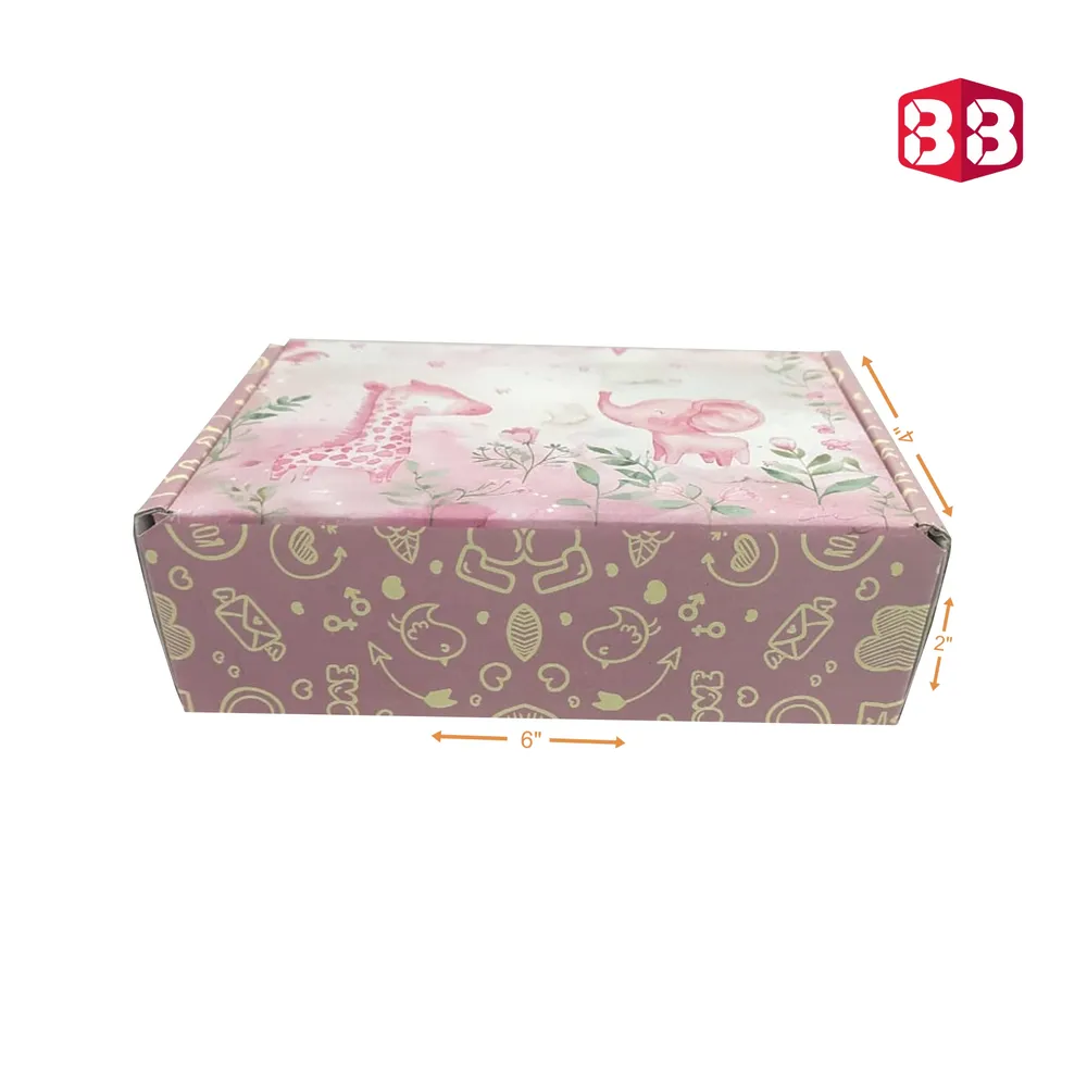 Box Brother Multicolor Pre-Printed Jungle themed Pink Gift Flap Box Size 6x4x2 | 3 Ply Corrugated Boxes